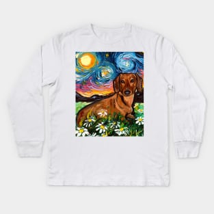 Brown Shorthair Dachshund Night 2 Kids Long Sleeve T-Shirt